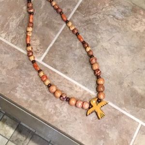 Southwest Wood necklace with wood Phoenix focal